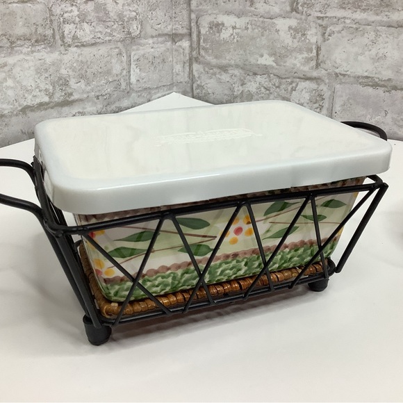Lot of 2 Temptations Old World Green Small Baking Dishes Oval Rectangular Rack